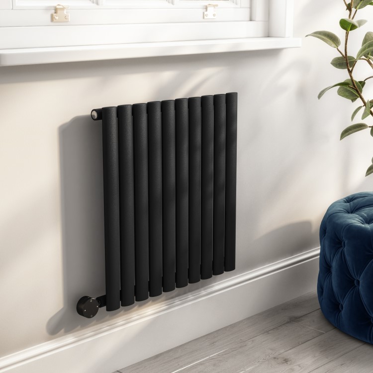 Midnight Black Electric Horizontal Designer Radiator 0.6kW with Wi-Fi Thermostat - H600xW590mm - IPX4 Bathroom Safe