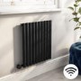 Midnight Black Electric Horizontal Designer Radiator 0.6kW with Wi-Fi Thermostat - H600xW590mm - IPX4 Bathroom Safe