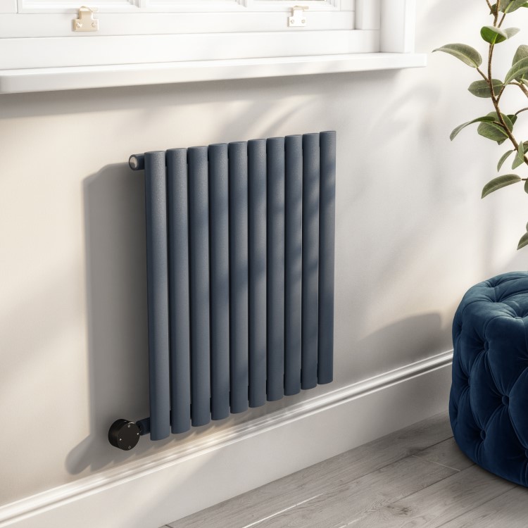 Anthracite Electric Horizontal Designer Radiator 0.6kW with Wi-Fi Thermostat - H600xW590mm - IPX4 Bathroom Safe