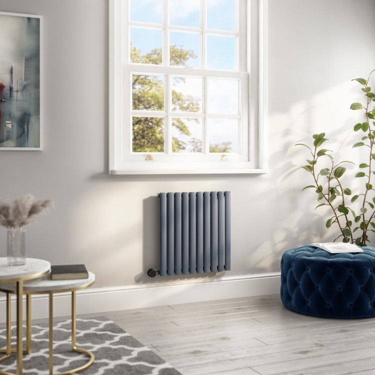 Anthracite Electric Horizontal Designer Radiator 0.6kW with Wi-Fi Thermostat - H600xW590mm - IPX4 Bathroom Safe