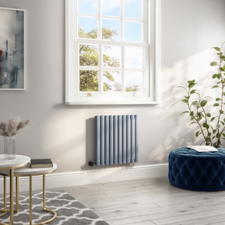 Light Grey Electric Horizontal Designer Radiator 0.6kW with Wi-Fi Thermostat - H600xW590mm - IPX4 Bathroom Safe