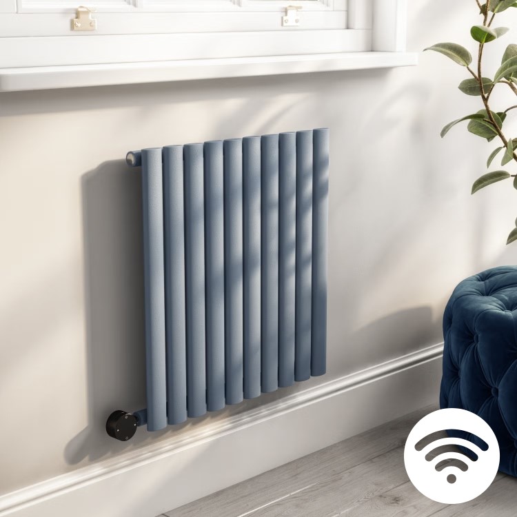 Light Grey Electric Horizontal Designer Radiator 0.6kW with Wi-Fi Thermostat - H600xW590mm - IPX4 Bathroom Safe