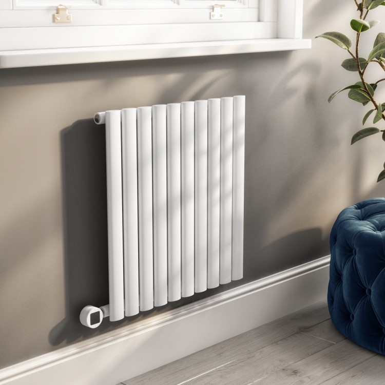 White Electric Horizontal Designer Radiator 0.6kW with Wi-Fi Thermostat - H600xW590mm - IPX4 Bathroom Safe