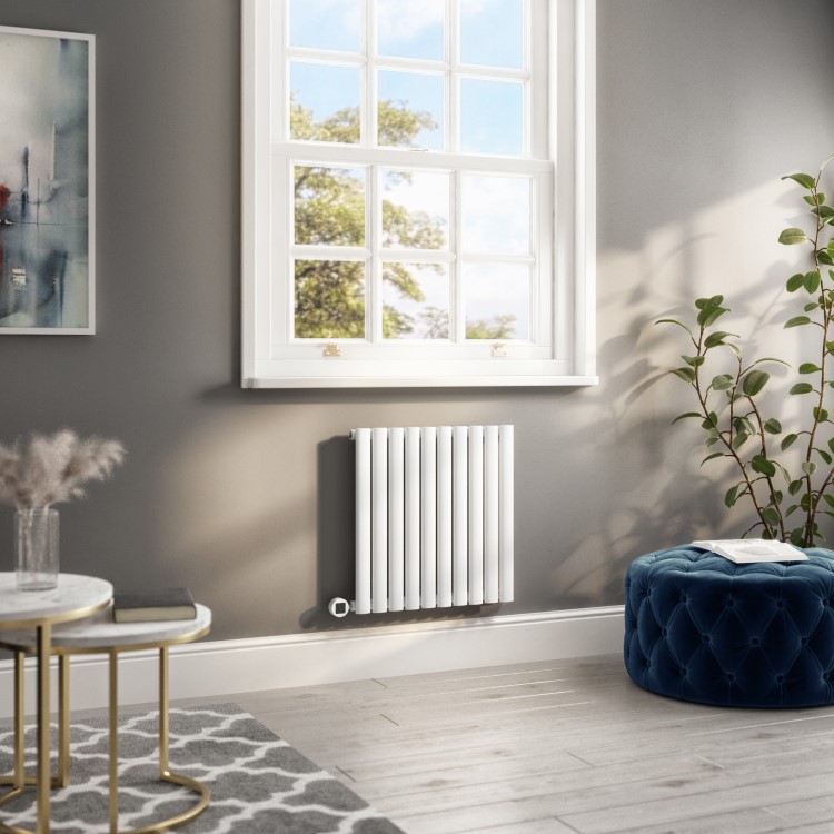 White Electric Horizontal Designer Radiator 0.6kW with Wi-Fi Thermostat - H600xW590mm - IPX4 Bathroom Safe