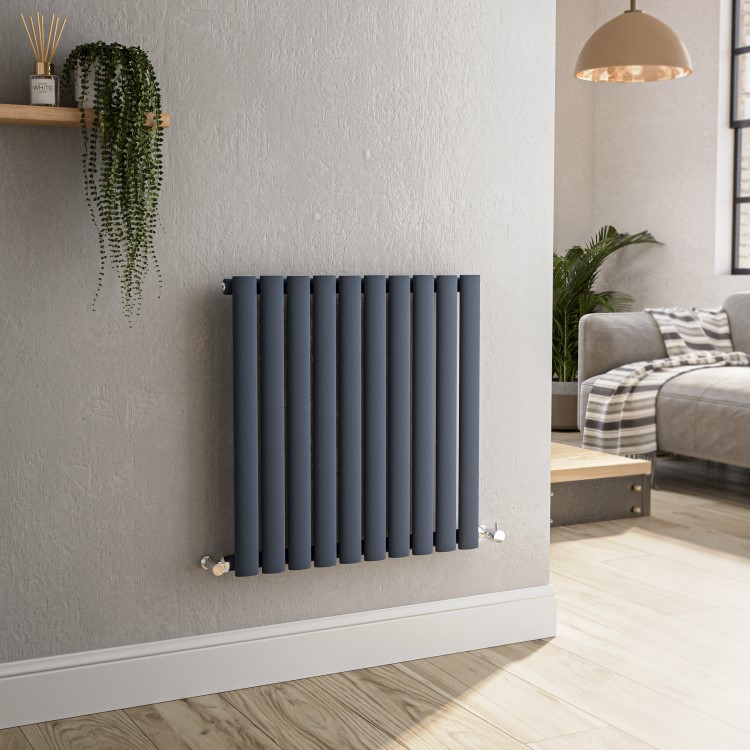 GRADE A1 - Sorrento Anthracite Horizontal Oval Designer Radiator 600x590mm Single Panel 1576 BTU