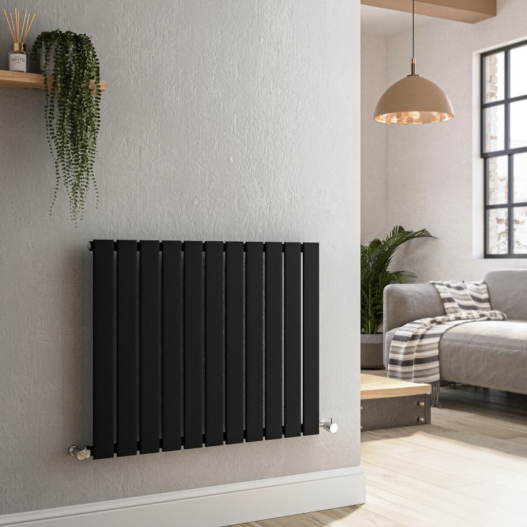 Riace Midnight Black Horizontal Flat Designer Radiator 600x748mm Single Panel 1589 BTU