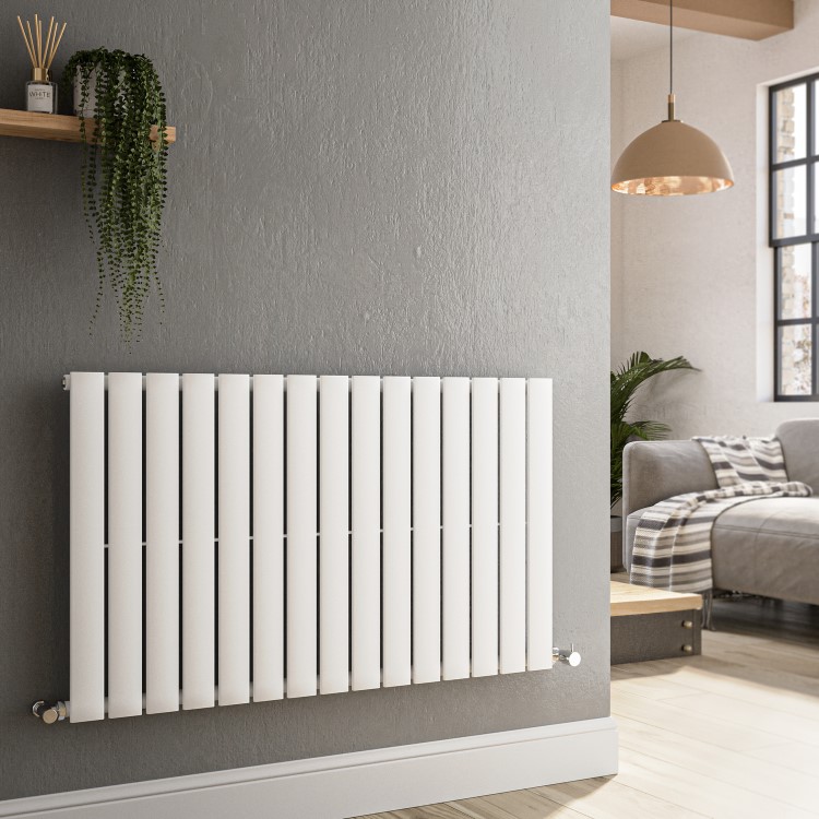 Riace White Horizontal Flat Designer Radiator 600x1020mm Single Panel 2383 BTU