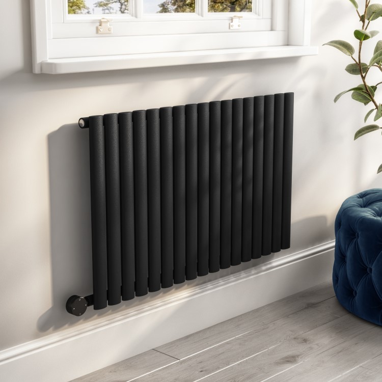 Midnight Black Electric Horizontal Designer Radiator 1.2kW with Wi-Fi Thermostat - H600xW1003mm - IPX4 Bathroom Safe