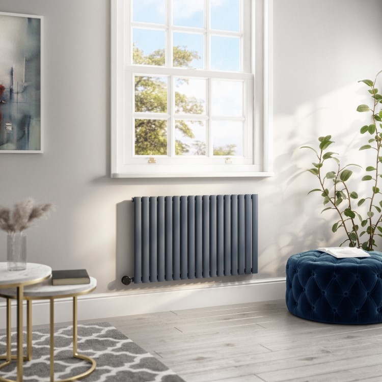 Anthracite Electric Horizontal Designer Radiator 1.2kW with Wi-Fi Thermostat - H600xW1003mm - IPX4 Bathroom Safe