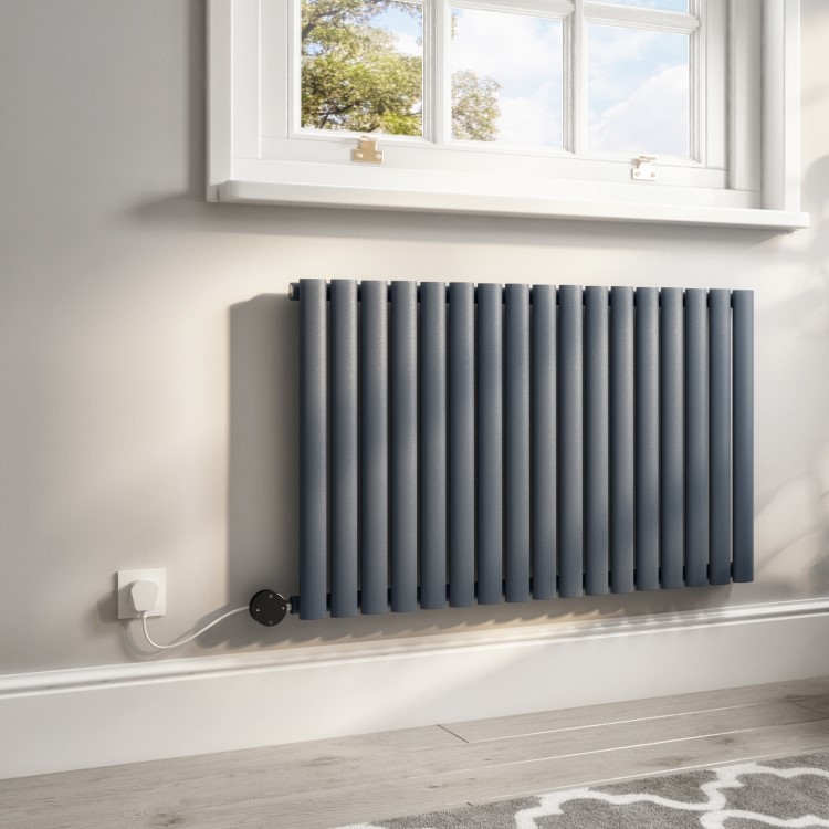 Anthracite Electric Horizontal Designer Radiator 1.2kW with Wi-Fi Thermostat - H600xW1003mm - IPX4 Bathroom Safe