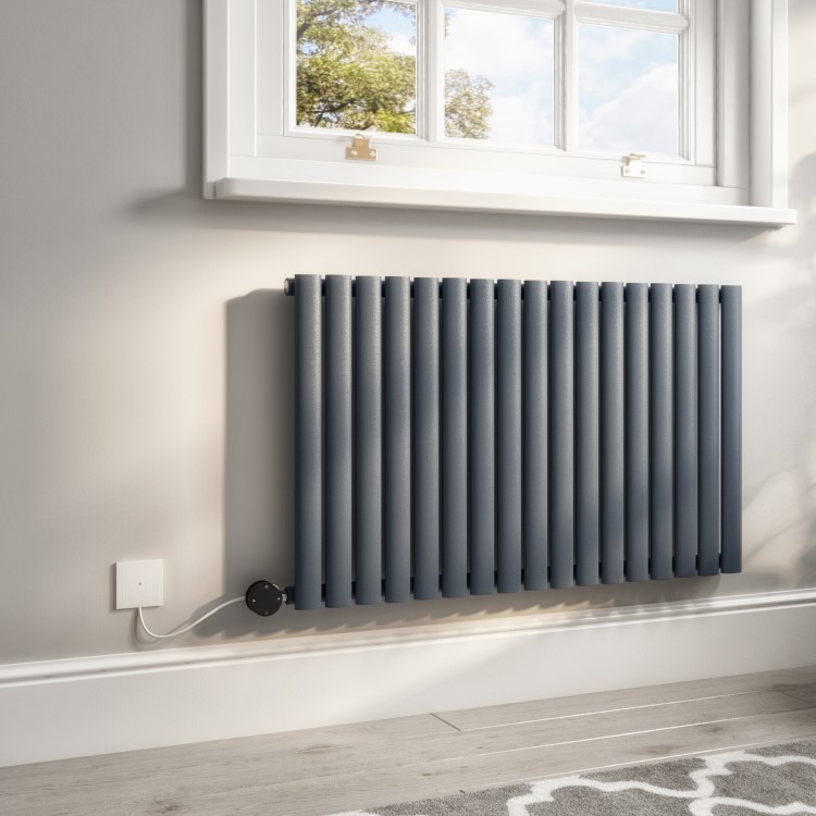 Anthracite Electric Horizontal Designer Radiator 1.2kW with Wi-Fi Thermostat - H600xW1003mm - IPX4 Bathroom Safe