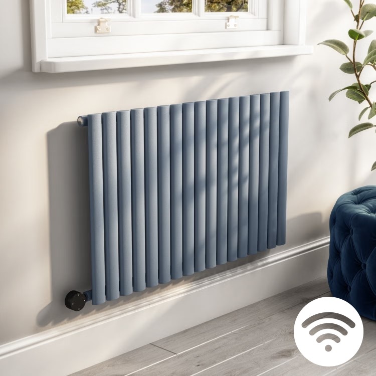 Light Grey Electric Horizontal Designer Radiator 1.2kW with Wi-Fi Thermostat - H600xW1003mm - IPX4 Bathroom Safe