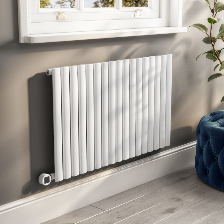 White Electric Horizontal Designer Radiator 1.2kW with Wi-Fi Thermostat - H600xW1003mm - IPX4 Bathroom Safe