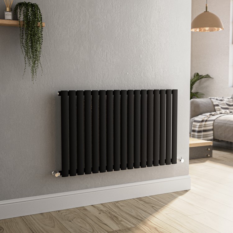 Sorrento Midnight Black Horizontal Oval Designer Radiator 600x1003mm Single Panel 2679 BTU