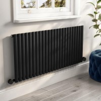 Midnight Black Electric Horizontal Designer Radiator 2kW with Wi-Fi Thermostat - H600xW1416mm - IPX4 Bathroom Safe