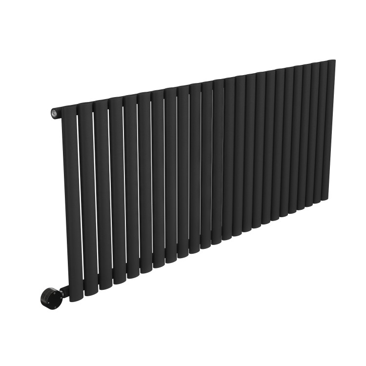 Midnight Black Electric Horizontal Designer Radiator 2kW with Wi-Fi Thermostat - H600xW1416mm - IPX4 Bathroom Safe