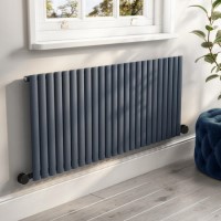 Anthracite Electric Horizontal Designer Radiator 2kW with Wi-Fi Thermostat - H600xW1416mm - IPX4 Bathroom Safe