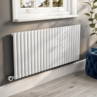 Refurbished White Electric Horizontal Designer Radiator 2kW with Wifi Thermostat - H600xW1416mm - IPX4 Bathroom Safe