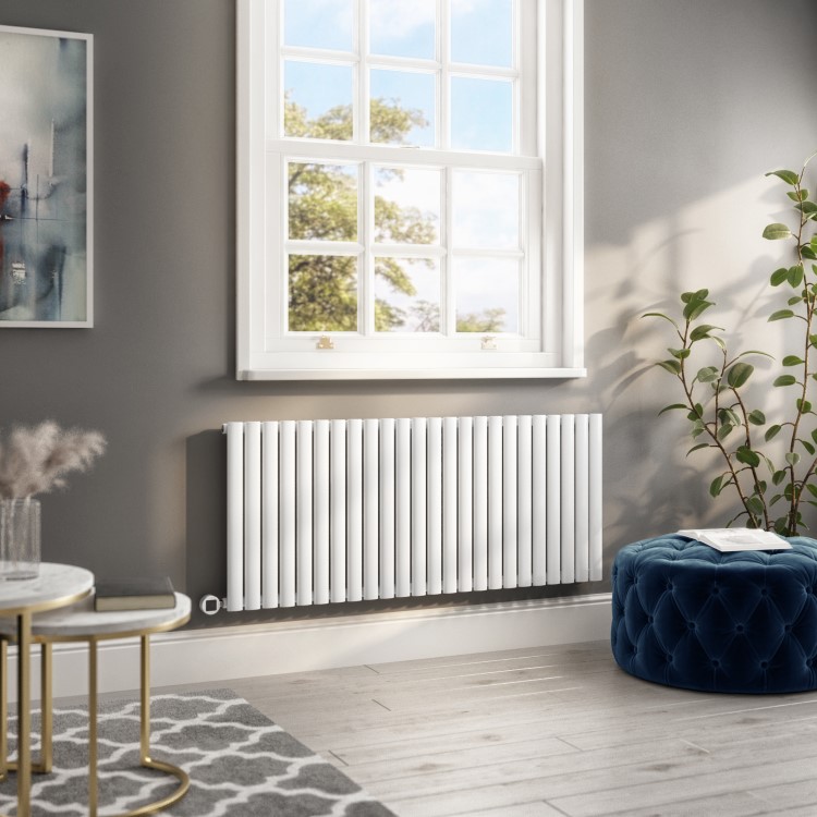 White Electric Horizontal Designer Radiator 2kW with Wi-Fi Thermostat - H600xW1416mm - IPX4 Bathroom Safe