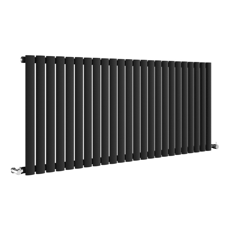 Sorrento Midnight Black Horizontal Oval Designer Radiator 600x1416mm Single Panel 3783 BTU