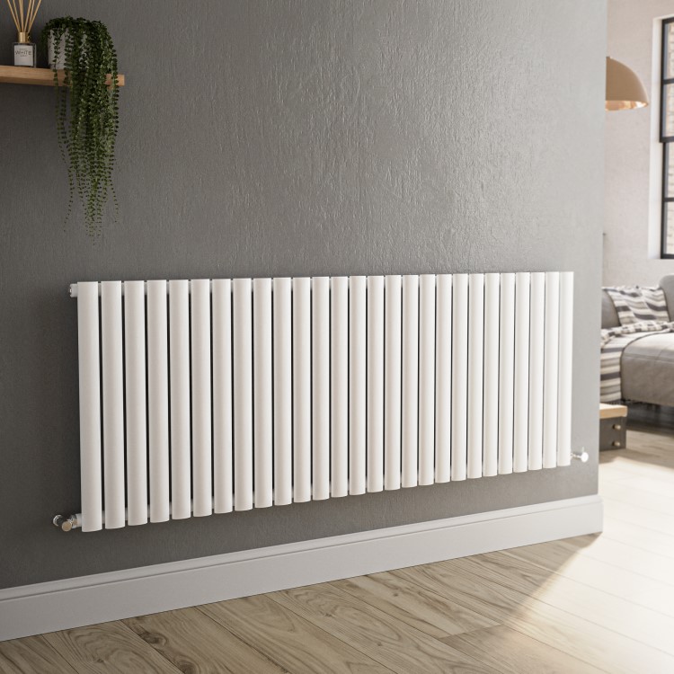 Sorrento White Horizontal Oval Designer Radiator 600x1593mm Single Panel 4255 BTU