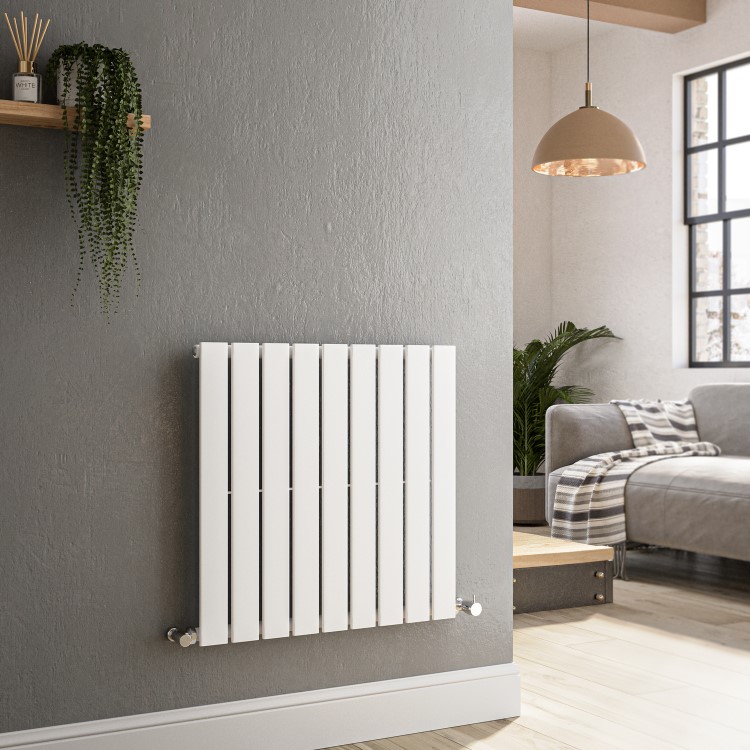 Riace White Horizontal Flat Designer Radiator 600x612mm Single Panel 1430 BTU