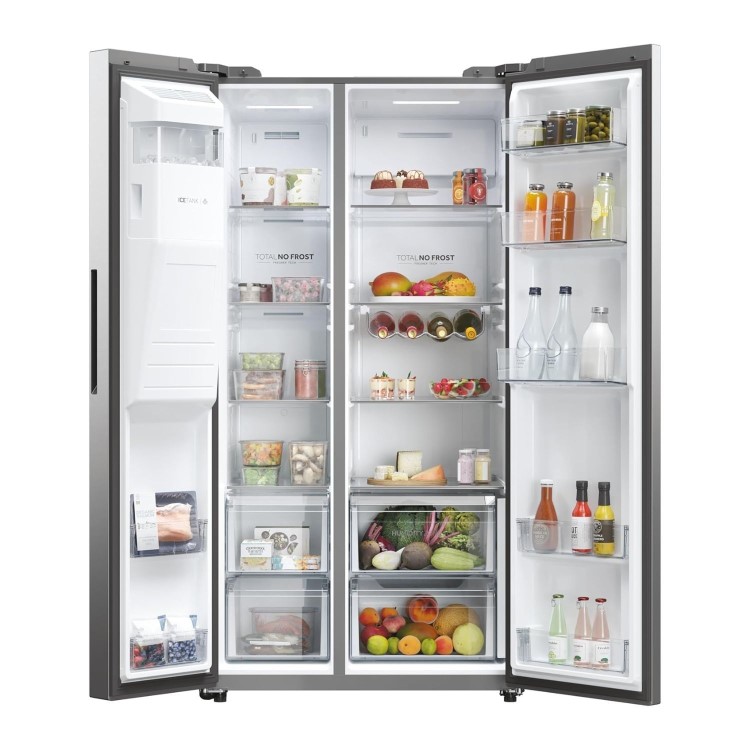 Refurbished Haier Series 5 HSW59F18DIMM Freestanding 601 Litre Frost Free American Fridge Freezer Stainless Steel