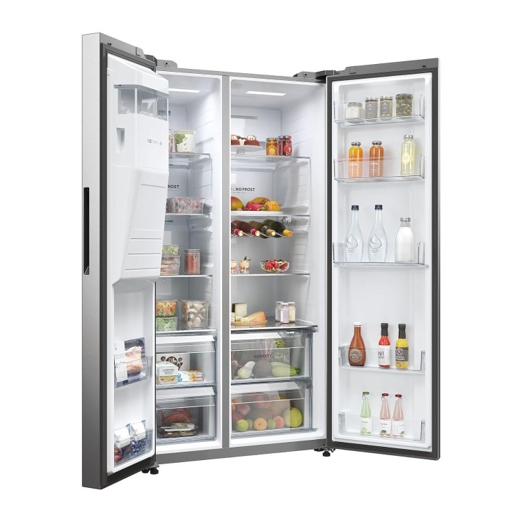 Refurbished Haier Series 5 HSW59F18DIMM Freestanding 601 Litre Frost Free American Fridge Freezer Stainless Steel