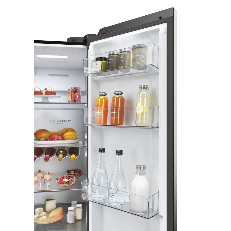 Refurbished Haier SBS 90 Series 5 HSW59F18EIPT Freestanding 601 Litre Frost Free	American Fridge Freezer Black