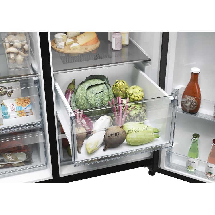 Refurbished Haier SBS 90 Series 5 HSW59F18EIPT Freestanding 601 Litre Frost Free	American Fridge Freezer Black