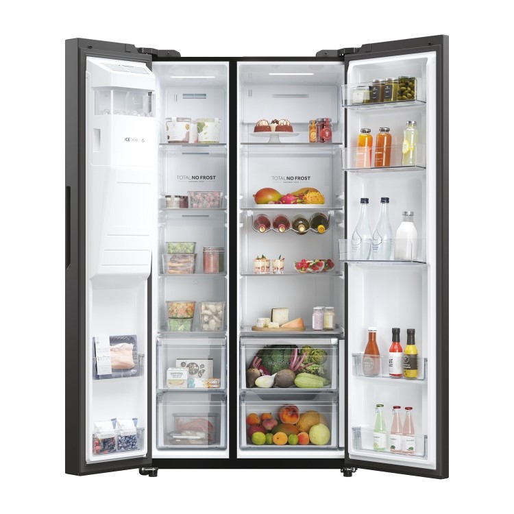 Refurbished Haier SBS 90 Series 5 HSW59F18EIPT Freestanding 601 Litre Frost Free	American Fridge Freezer Black