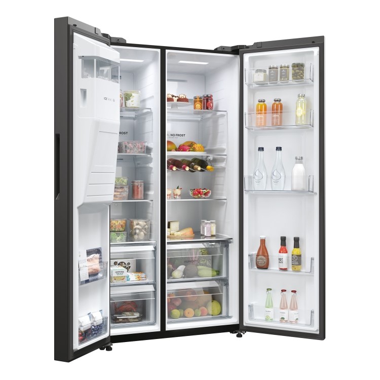 Refurbished Haier SBS 90 Series 5 HSW59F18EIPT Freestanding 601 Litre Frost Free	American Fridge Freezer Black