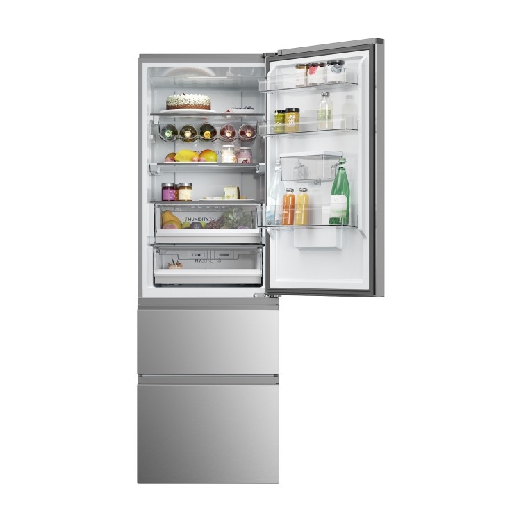 Refurbished Haier 3D 60 Series 5 HTW5618DWMG Freestanding 357 Litre 60/40 Frost Free Fridge Freezer Silver