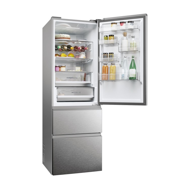 Refurbished Haier 3D 60 Series 5 HTW5618ENMG Freestanding 356 Litre 60/40 Frost Free Fridge Freezer Silver