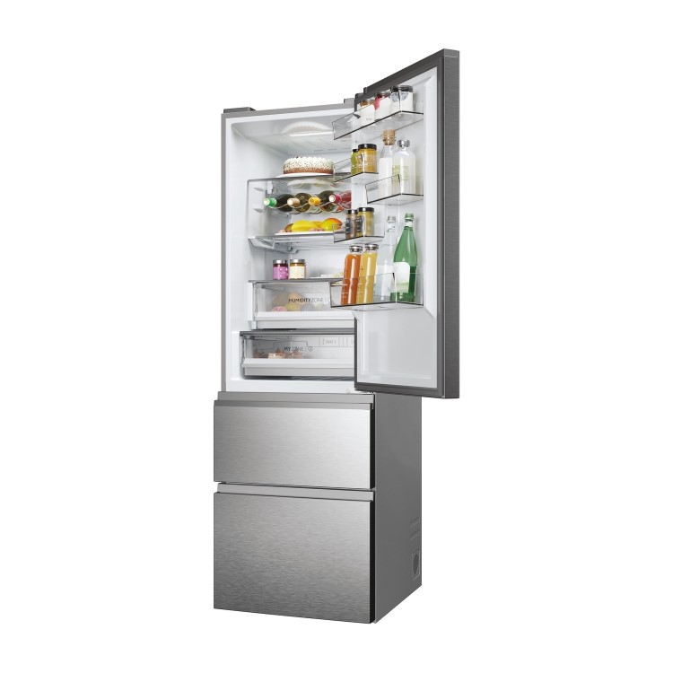 Refurbished Haier 3D 60 Series 5 HTW5618ENMG Freestanding 356 Litre 60/40 Frost Free Fridge Freezer Silver