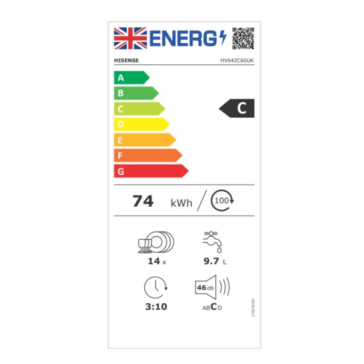 Refurbished Hisense Auto Dry HV642C60UK 14 Place Full Size Fully Integrated Dishwasher