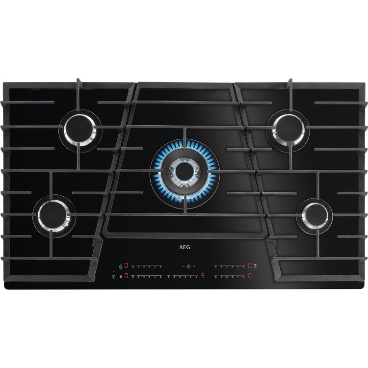 Refurbished AEG HVB95450IB 90cm 5 Burner Gas-on-Glass Hob with Touch Control Black