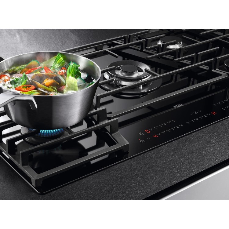 Refurbished AEG HVB95450IB 90cm 5 Burner Gas-on-Glass Hob with Touch Control Black