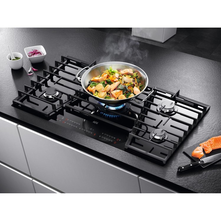 Refurbished AEG HVB95450IB 90cm 5 Burner Gas-on-Glass Hob with Touch Control Black