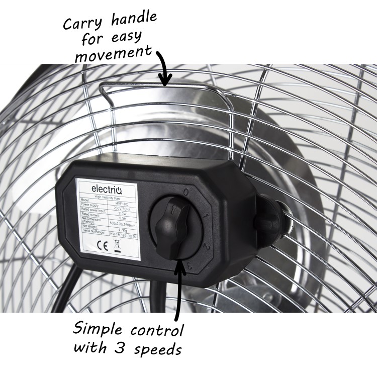 Refurbished electriQ 18" Chrome High Velocity Floor Fan