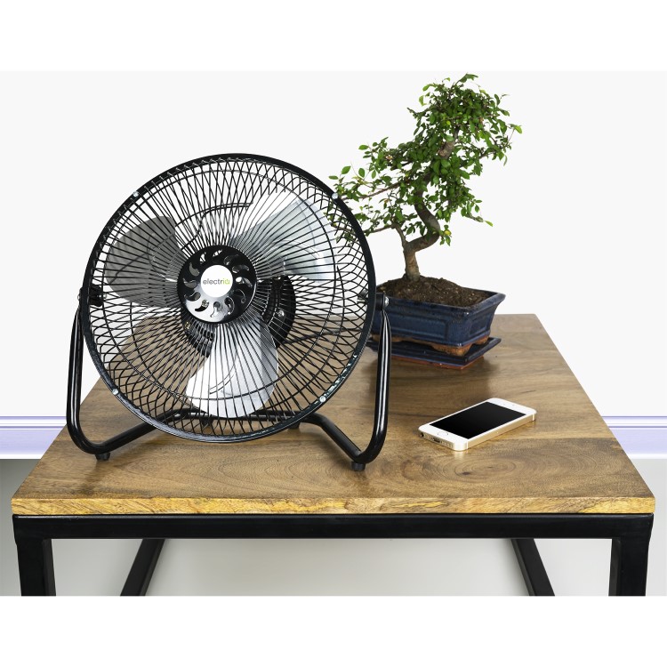 electriQ 9 Inch High Velocity Desk Fan - Black Metal Body