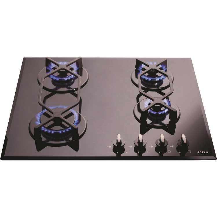 CDA HVG620BL 60cm Four Burner Gas-on-glass Hob Black