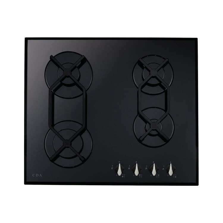 CDA 60cm Gas on Glass 4 Burner Gas Hob - Black