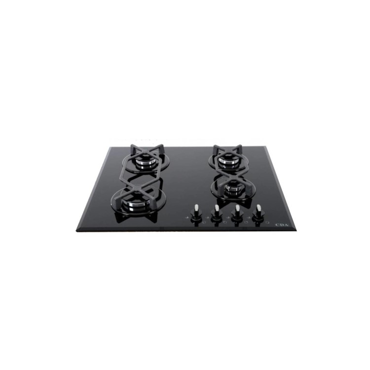 CDA 60cm Gas on Glass 4 Burner Gas Hob - Black