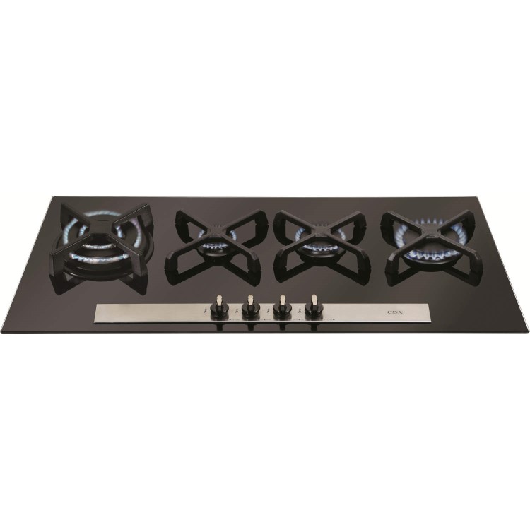 CDA HVG93BL 96cm Four Burner Linear Gas-on-glass Hob Black