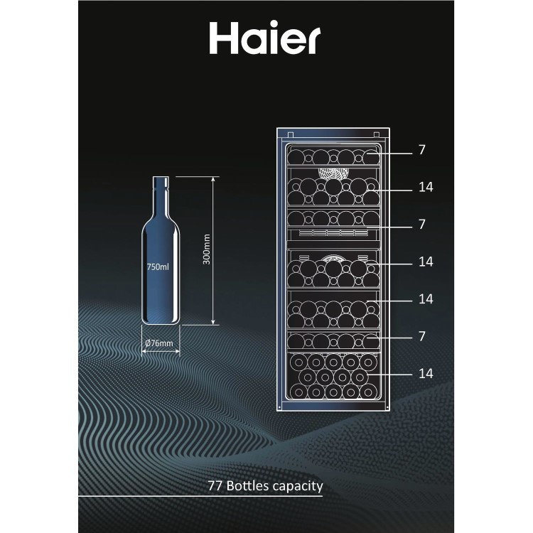 Refurbished Haier HWS77GDAU1 Freestanding 77 Bottle Dual Zone Wine Cooler Black