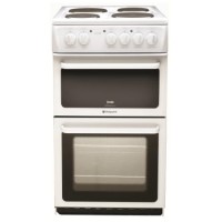 Hotpoint HW170EWS 50cm Wide Double Cavity Electric Cooker With Solid Plate Hob - White