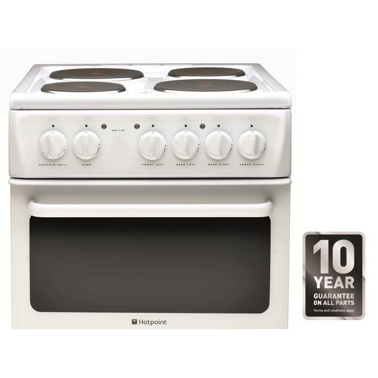 Hotpoint HW170EWS 50cm Wide Double Cavity Electric Cooker With Solid Plate Hob - White