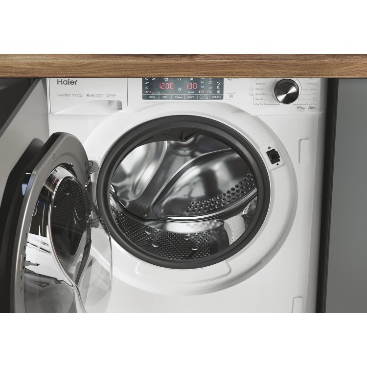 Refurbished Haier Series 4 HWDQ90B416FWB-UK Integrated 9/5KG 1600 Spin Washer Dryer White