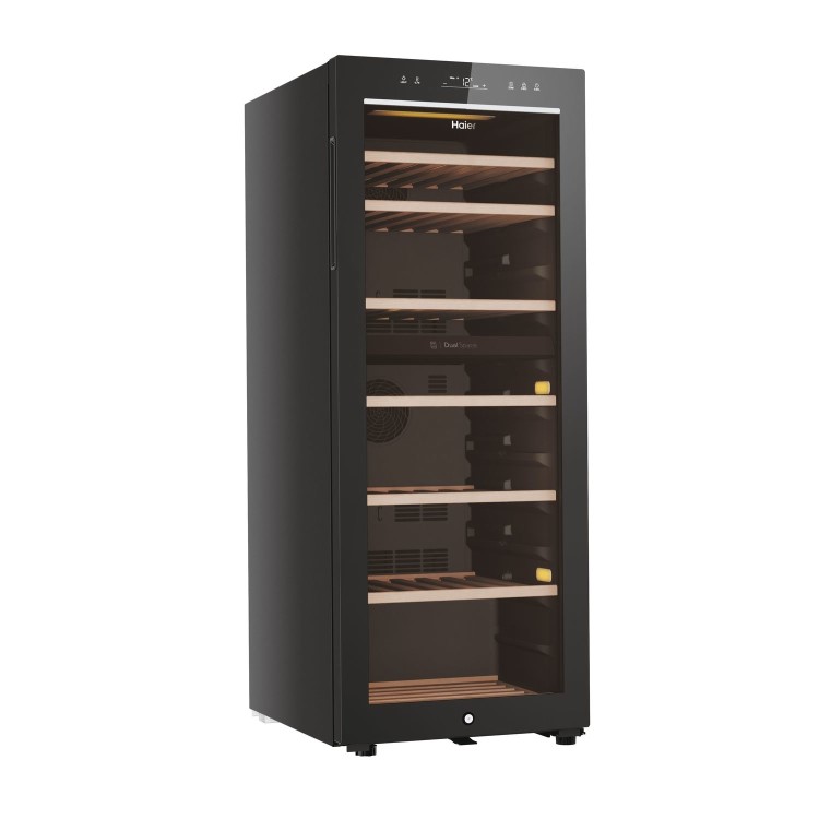 Haier 77 Bottle Dual Zone Freestanding Wine Cooler - Black